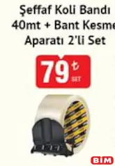SGS ŞEFFAF KOLİ BANDI 40 MT + BANT KESME APARATI 2’Lİ SET